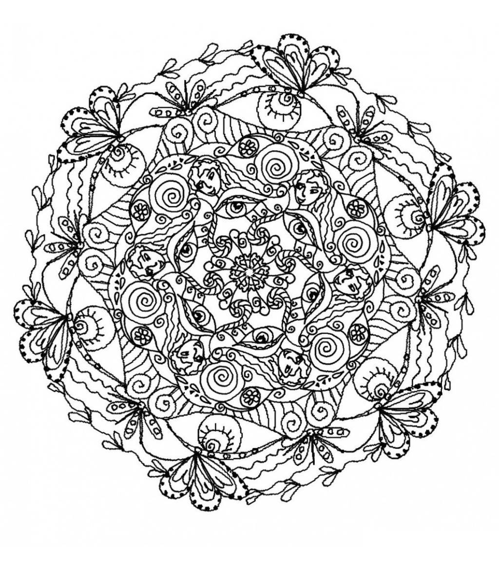 Coloriage Mandala orné de cristaux et symétries - Mandala à imprimer